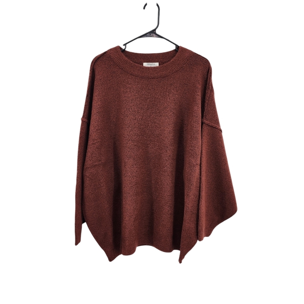 Zenana Women's Poly Stretch Oversized Dropped Shoulders Crewneck Sweater - M
